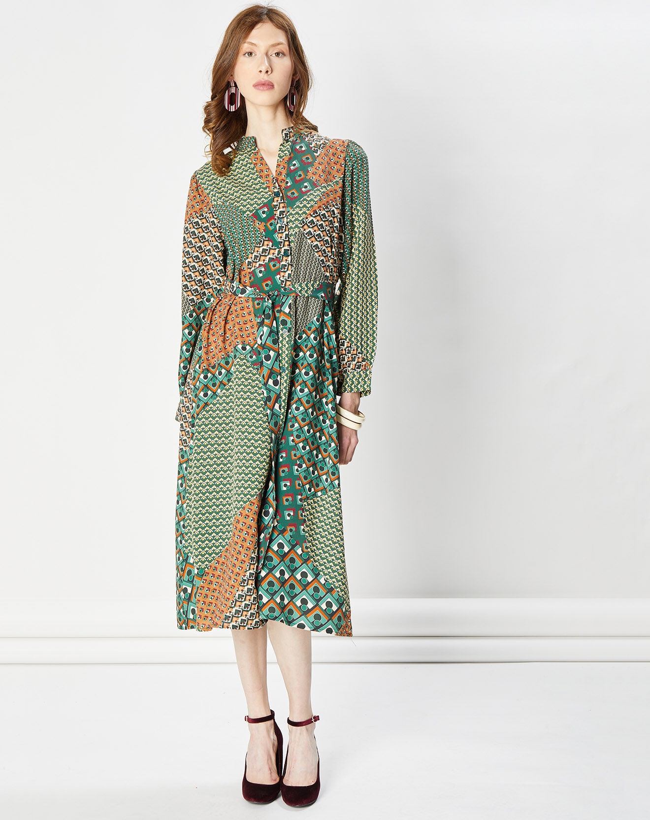 La Petite Etoile Robe Imprimée Moon vert/camel