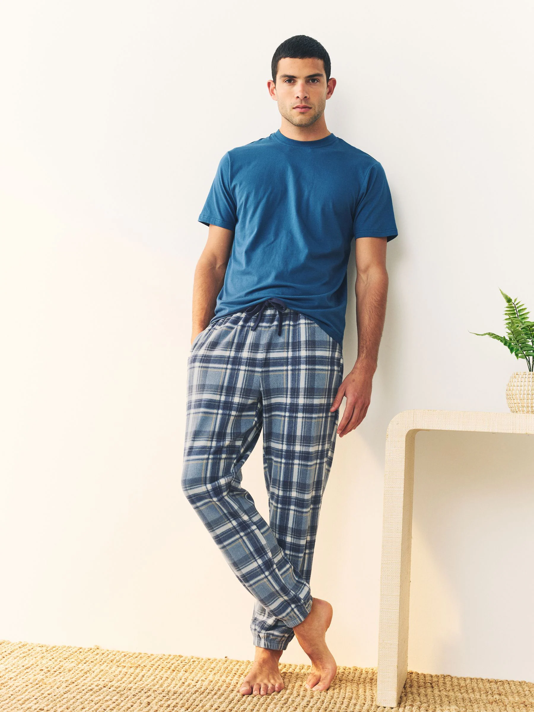 Donkerblauw - Thermische fleece pyjama's met ruit