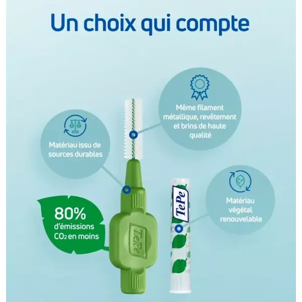 Escova interdental TePe Eco-Responsible ISO 5 / 0,80 mm, pacote com 6 unidades.