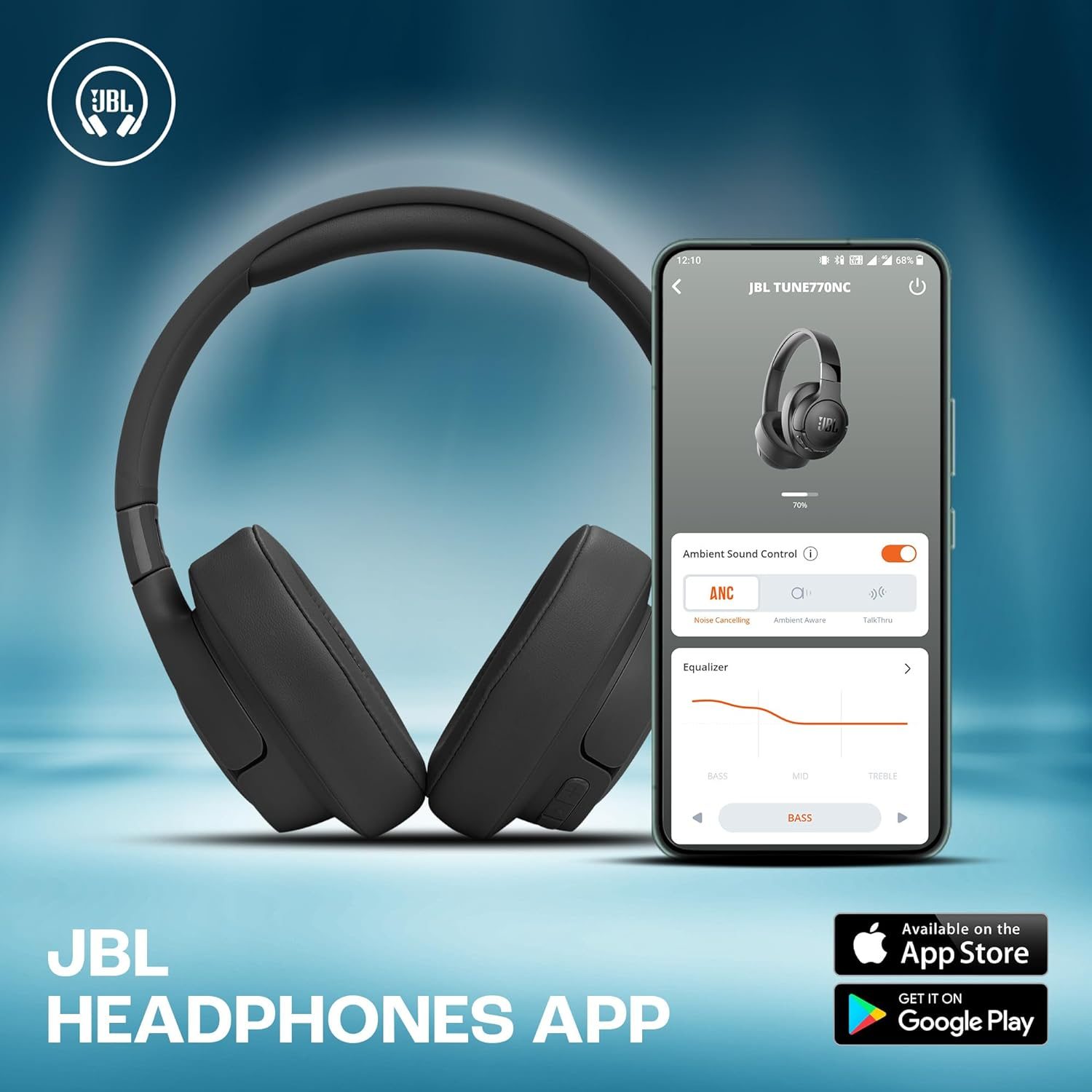 Tune 770NC BT Bluetooth Kopfhörer On-Ear Headset Pure Bass Sound   Adaptives Noise Cancelling (JBLT770NCWHT) - Weiss