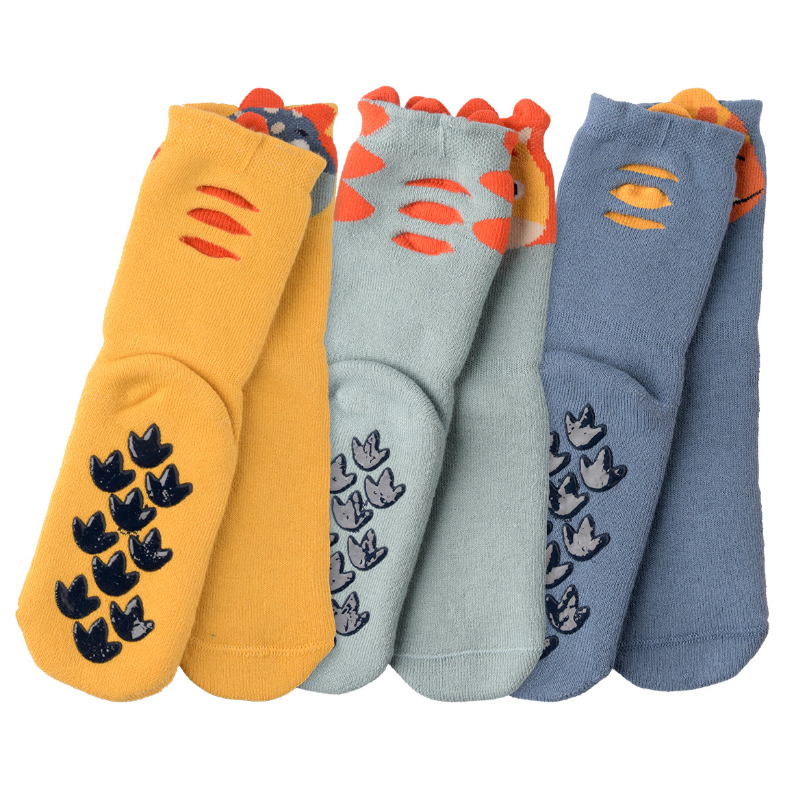 Topomini 3 Paar Baby Stoppersocken mit Tier-Motiven salbei / gelb / blau