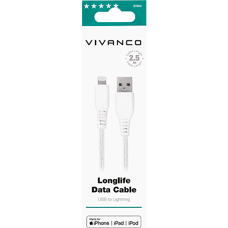 Vivanco Longlife Lightning kabel 2,5 meer - hvid