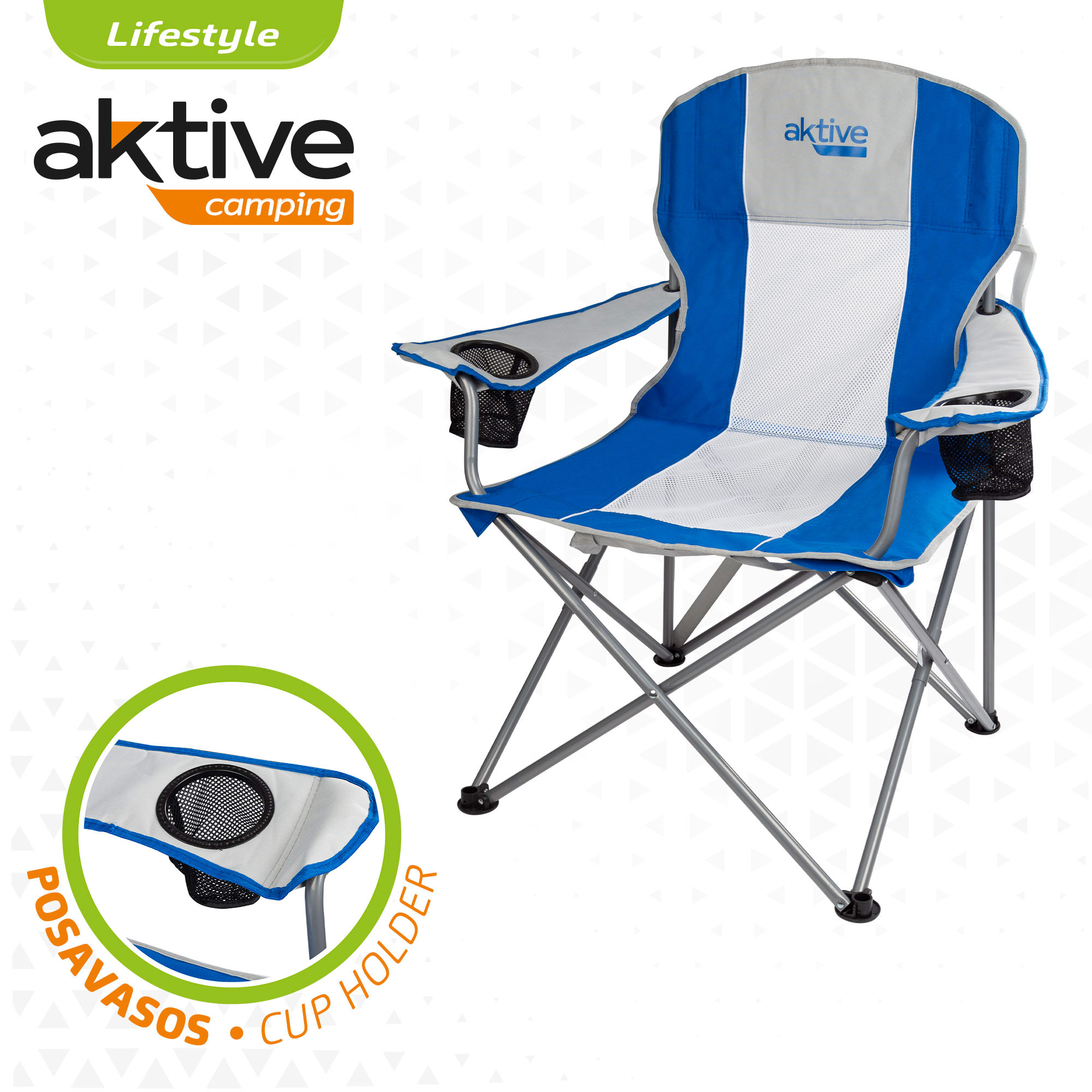 Cadeira de camping dobrável Aktive XL com alça e porta-copos