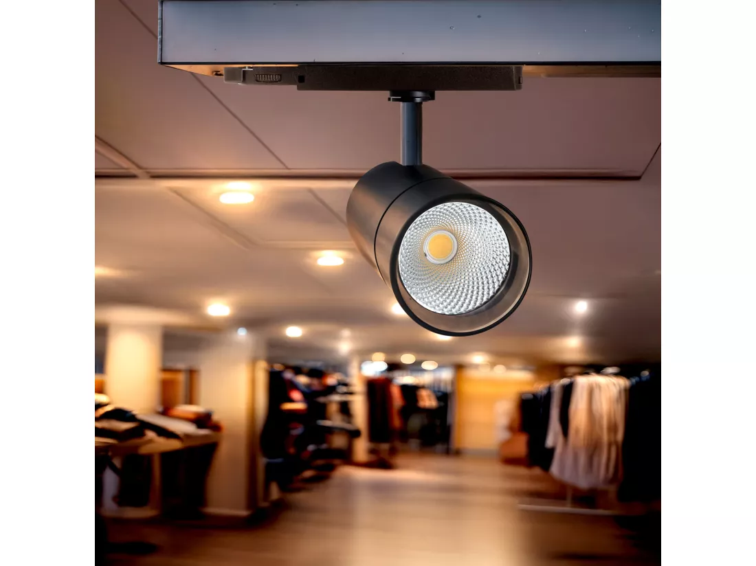 Spot LED sur Rail Triphasé 40W Carlo Noir 3500K Blanc chaud