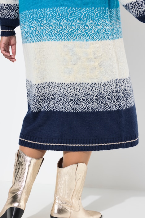 Strickjacke, offene Form, Feinstrick, Blockstreifen, Langarm