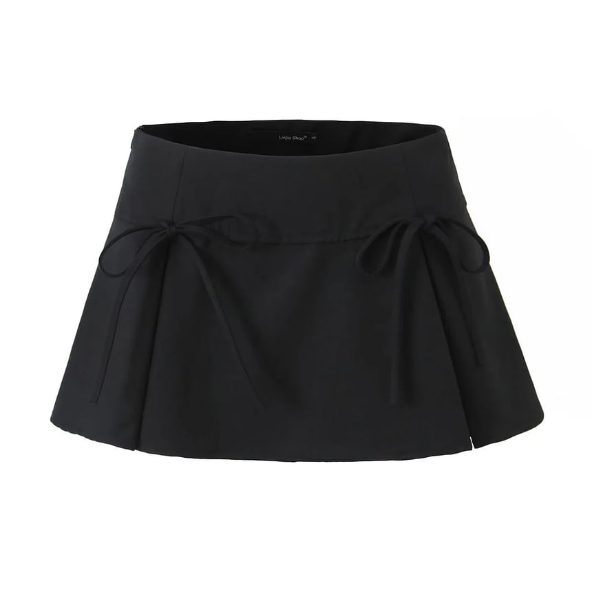 Asiris - Hoge taille strik accent effen mini geplooide rok
