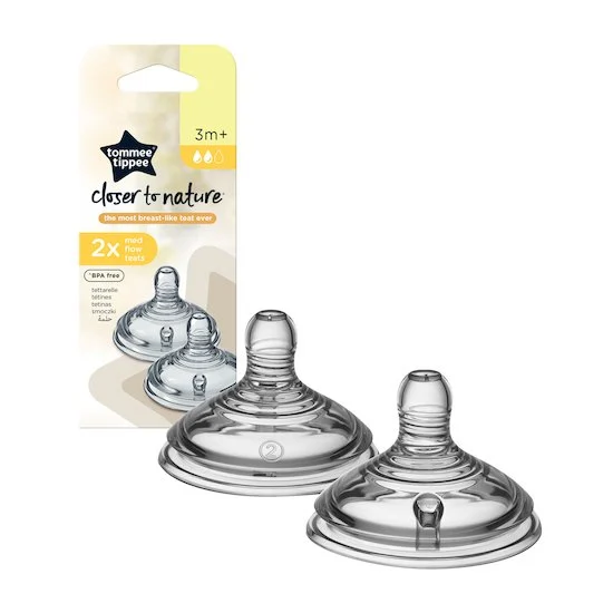 Lot de 2 tétines Closer to Nature   Transparent        Débit moyen   de               Tommee Tippee