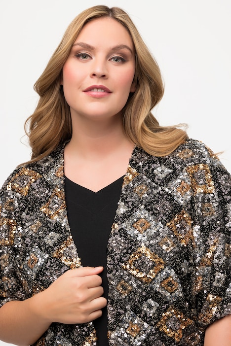 Kimono-Jacke, Metallic-Pailletten, Oversized, Halbarm