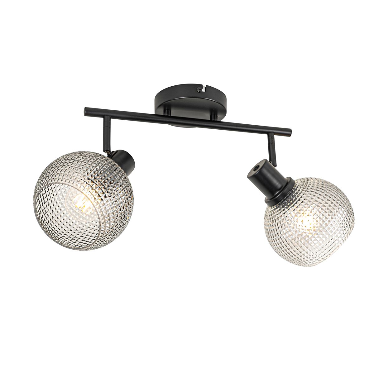 Design spot zwart met smoke glas 2-lichts - Chico
