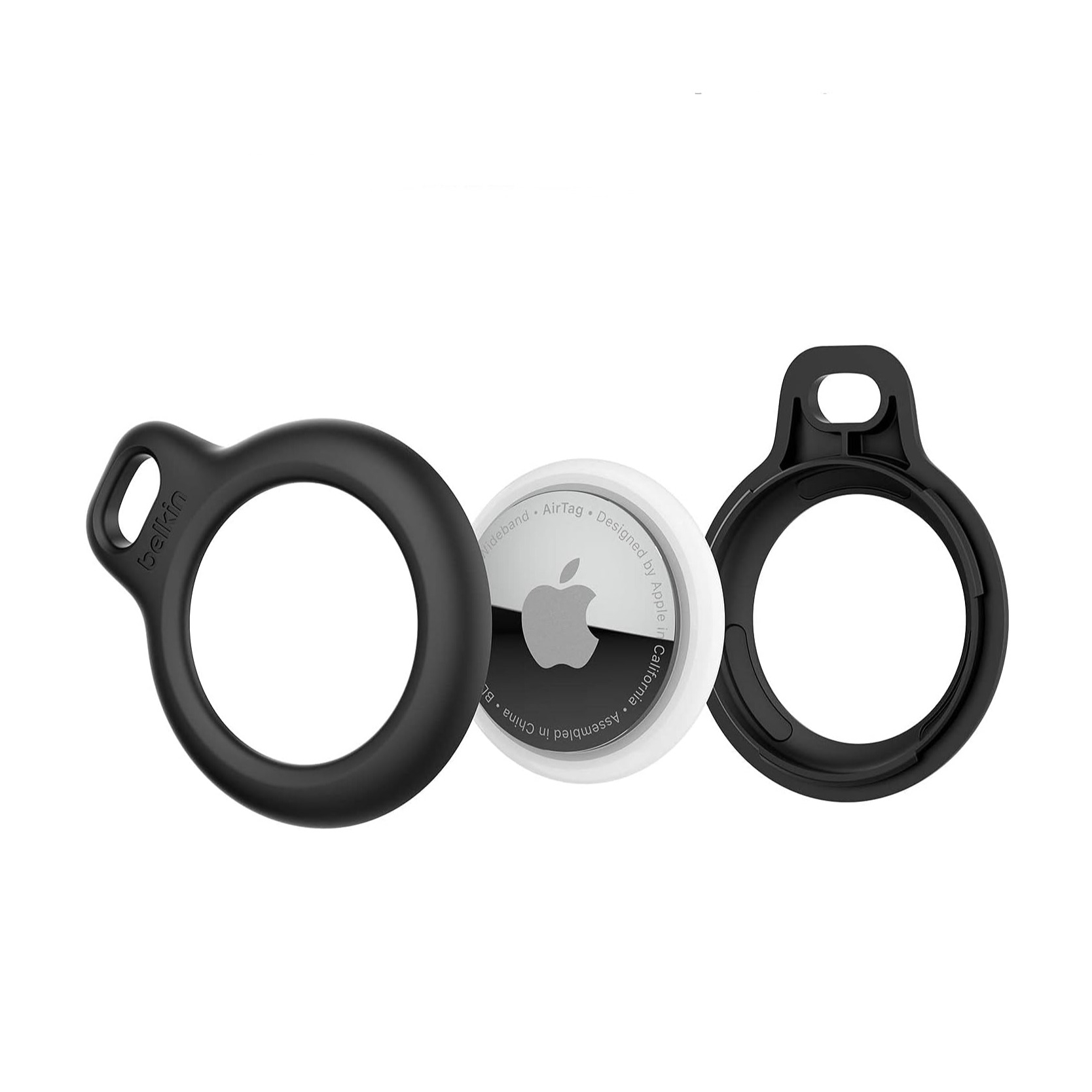 (2er Set) Apple AirTag Anhänger Hardcase Hülle Schlüsselanhänger   Schlüsselring (F8W973btBLK) - Schwarz