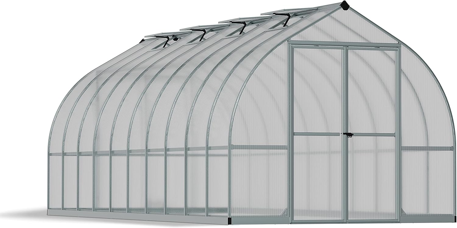 Canopia by Palram Gewächshaus gross Bella 8x20 Treibhaus 244x604 cm Aluminium Silber Tomatenhaus Polycarbonatplatten UV-beständig