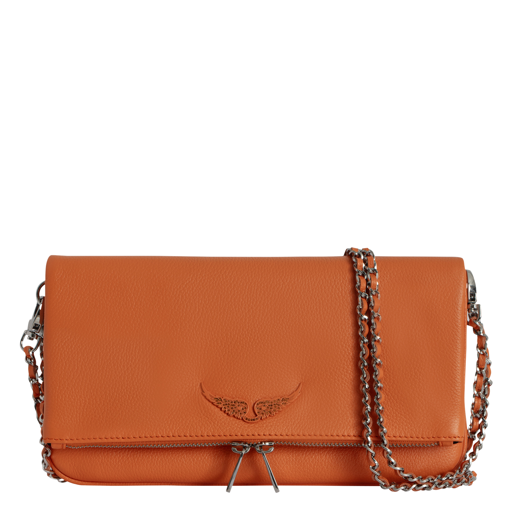 ROCK - Pochette en cuir chaînes en métal | Orange