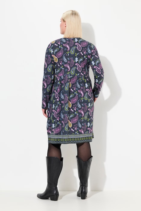 Longshirt, Blüten, A-Linie, V-Ausschnitt, Langarm