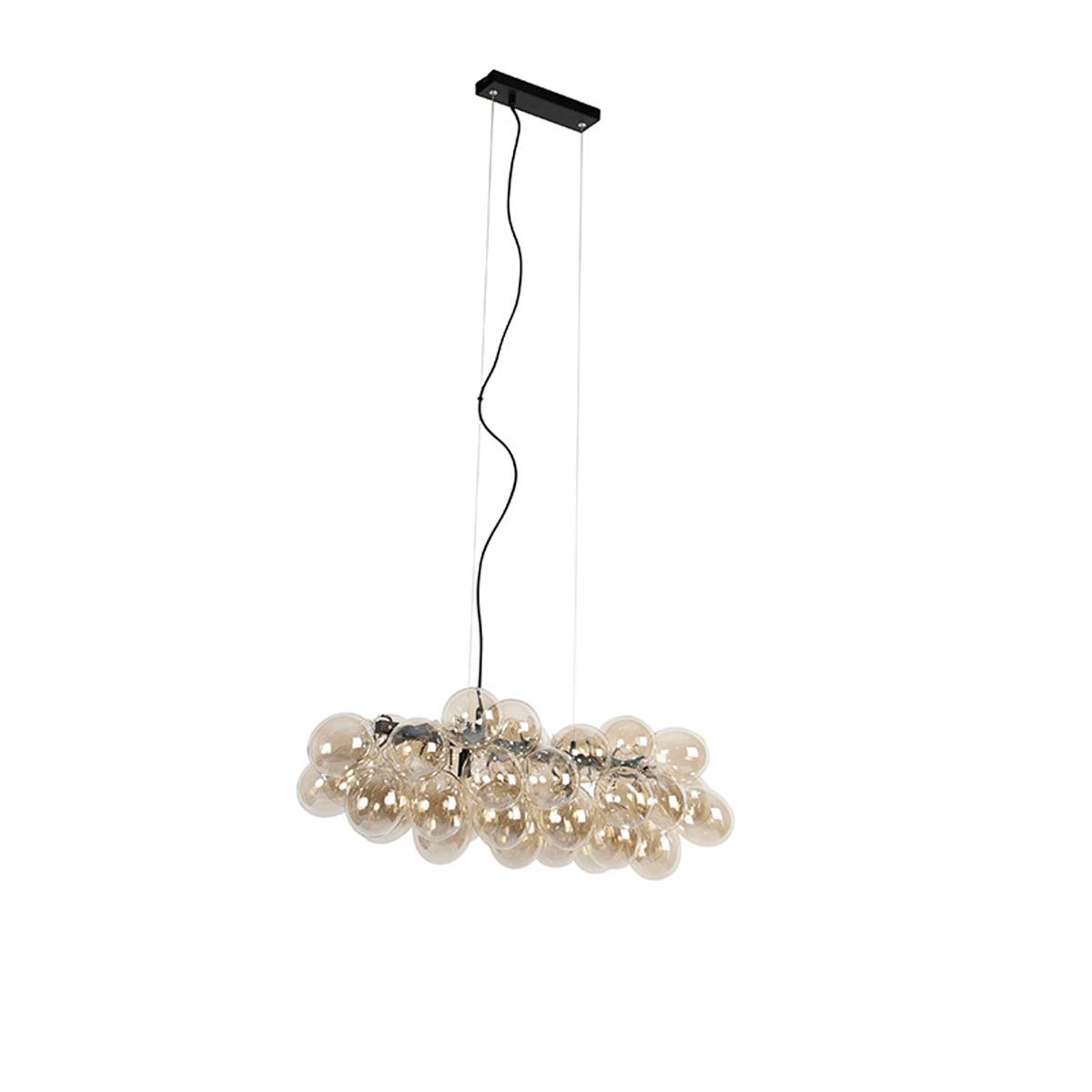 Smart hanglamp zwart met amber glas incl. 8 Wifi G9 - Uvas