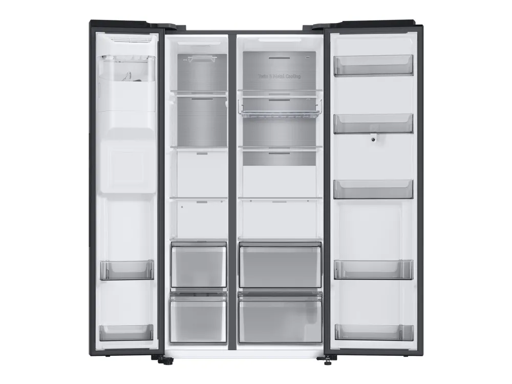 Samsung Family Hub RS6HA8891B1 - Køleskab/fryser - side-by-side med vanddispenser, isdispenser - Wi-Fi - bredde: 91.2 cm - dybde: 71.6 cm - højde: 178 cm - 614 liter - Klasse E - premium sort stål/sort