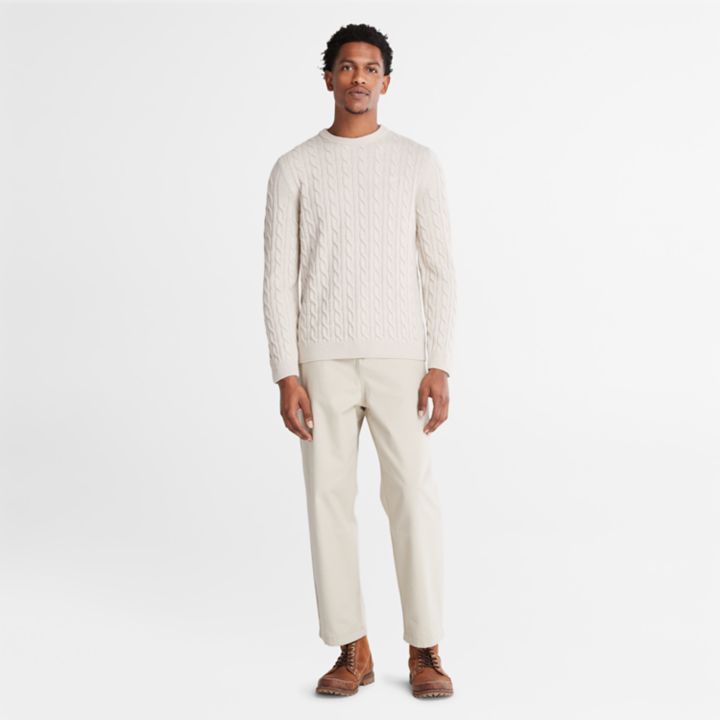 Suéter Phillips Brook de malha trançada para homem na cor bege.
