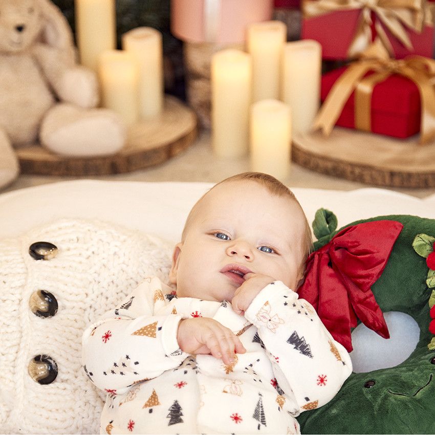 Dors-bien en velours imprimé Noël pour bébé - Ecru