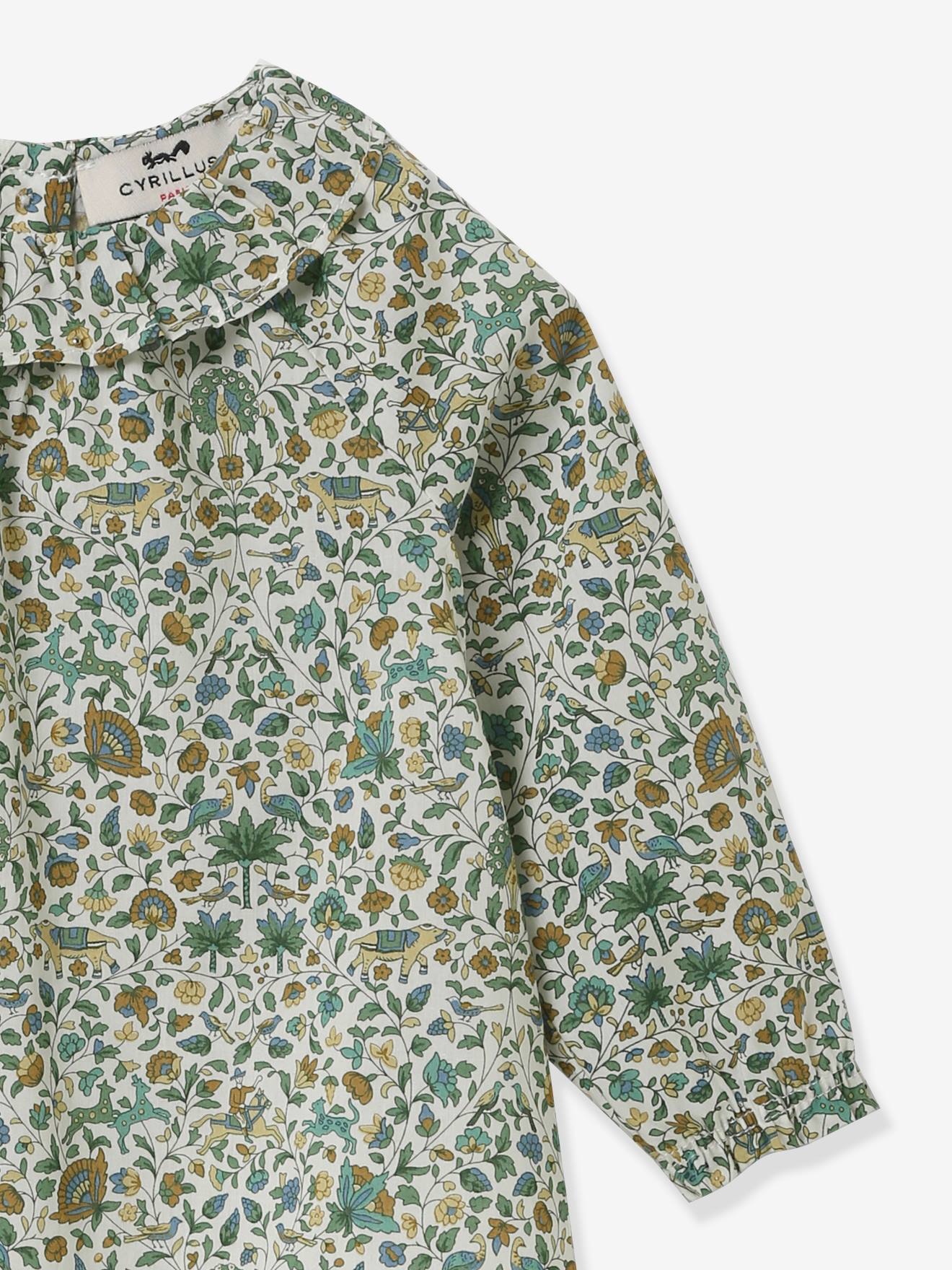 Blusa infantil CYRILLUS Liberty® com estampa verde.