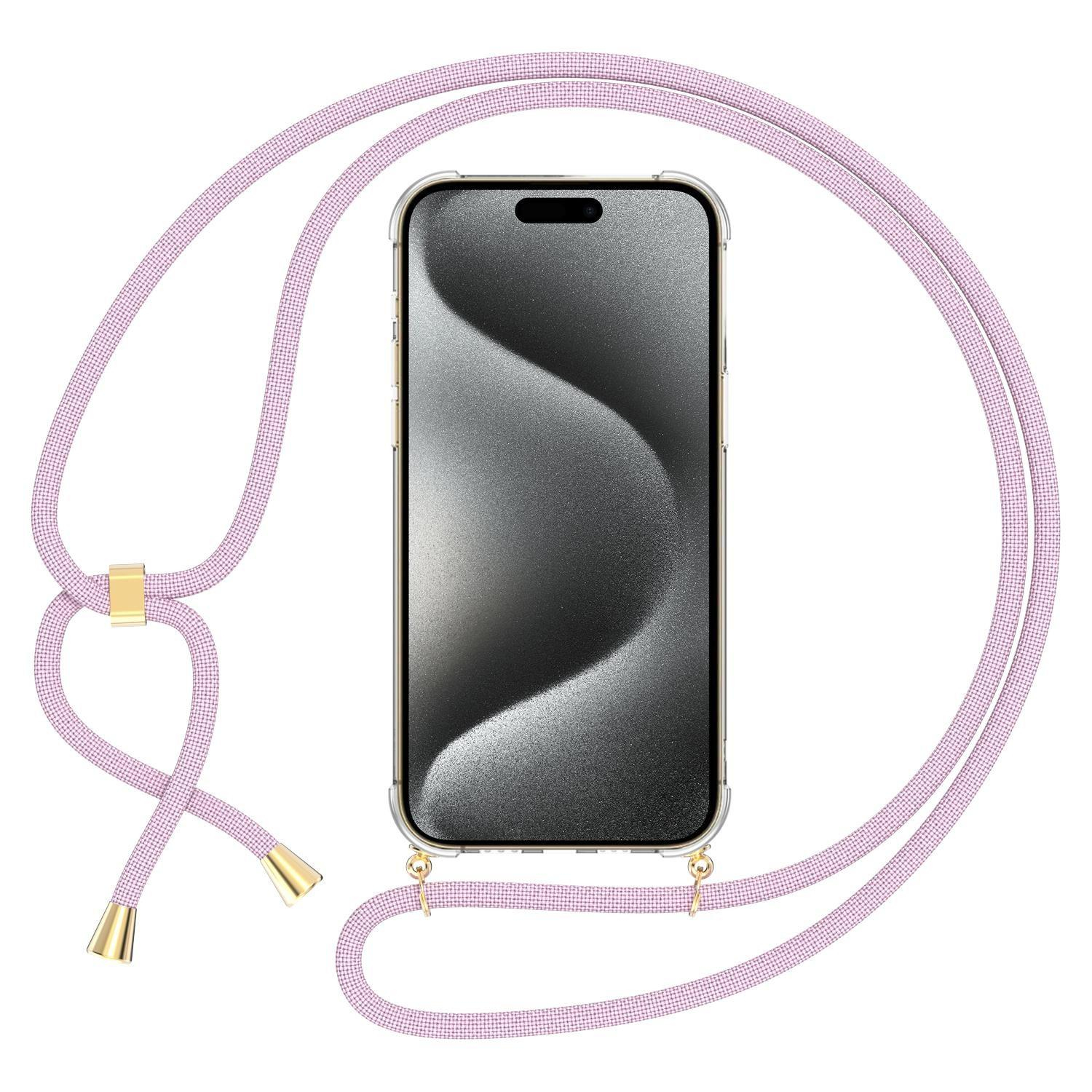iPhone 16 Pro Necklace Gummi Hülle Air Cushion Fallschutz   Handykette (150cm) - Roségold / Gold
