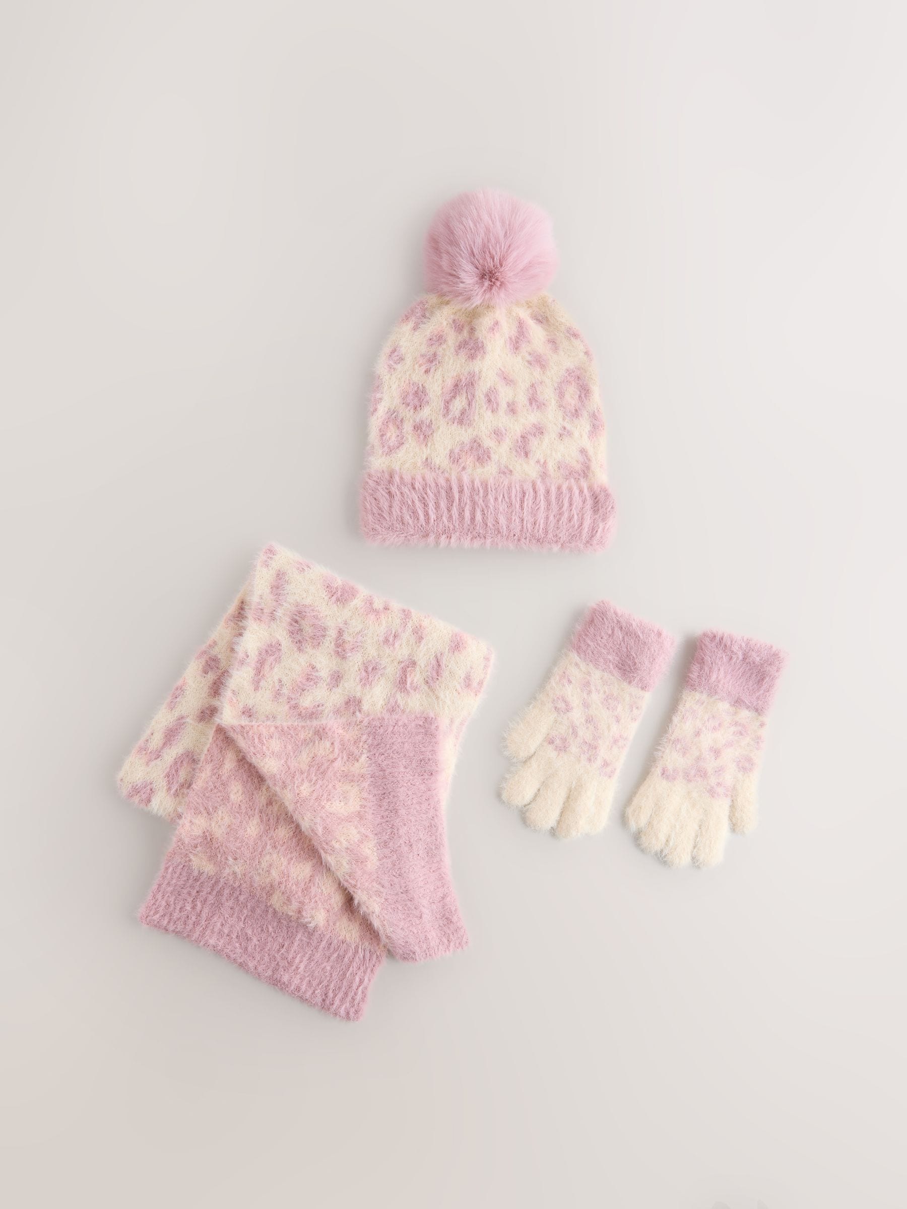 Roze dierenprint - Beanie Gloves And Scarf Set (3-16yrs)