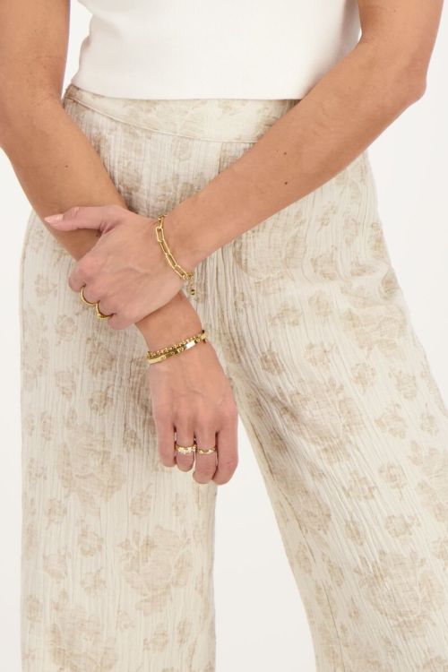 Beige jacquard broek met bloemen