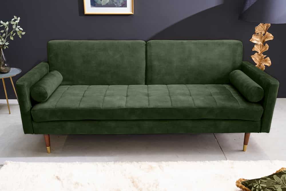 Modernes Schlafsofa COUTURE 200cm grün Microvelours 3-Sitzer Couch mit Schlaffunktion