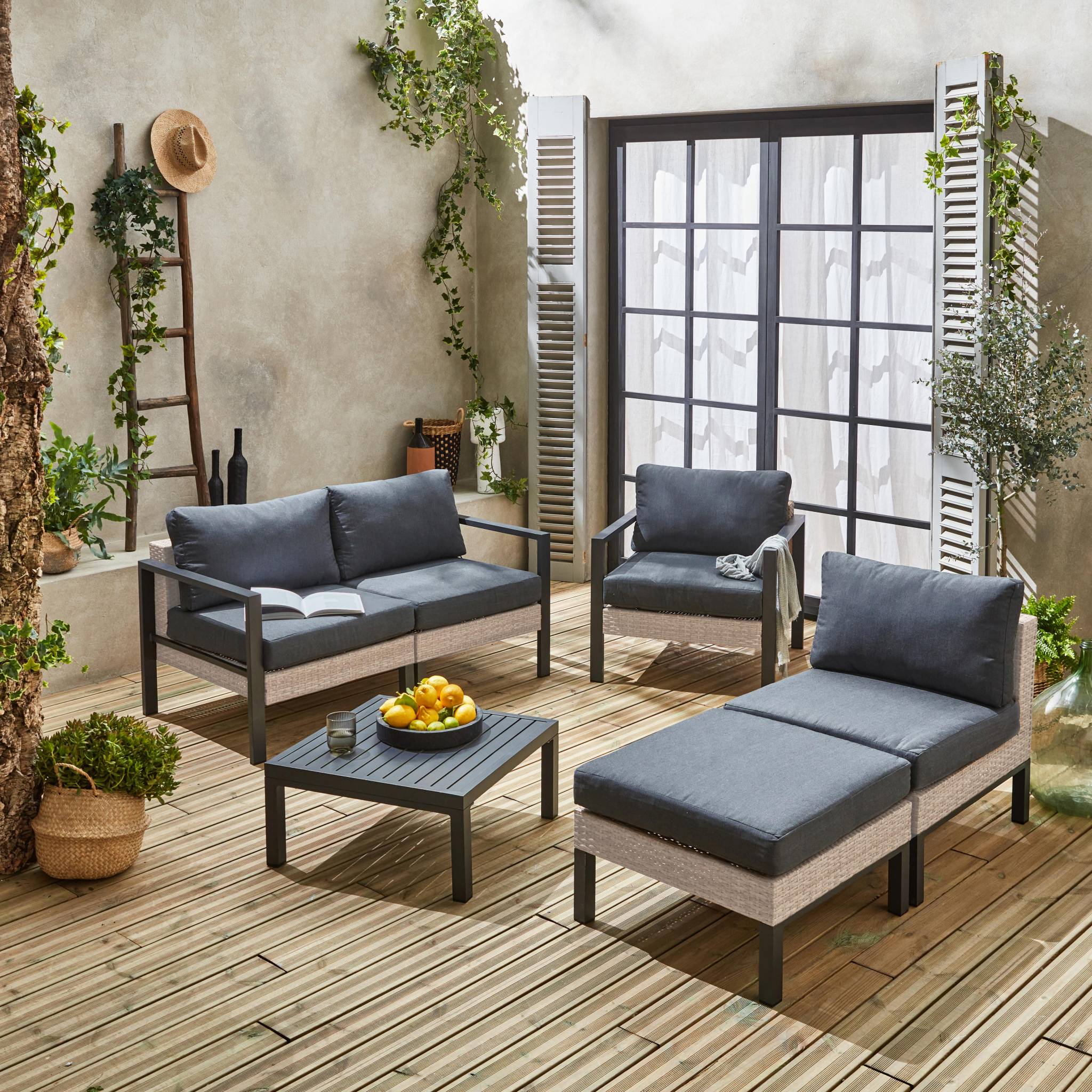 sweeek - Loungeset, aluminium en wicker, 5-zits