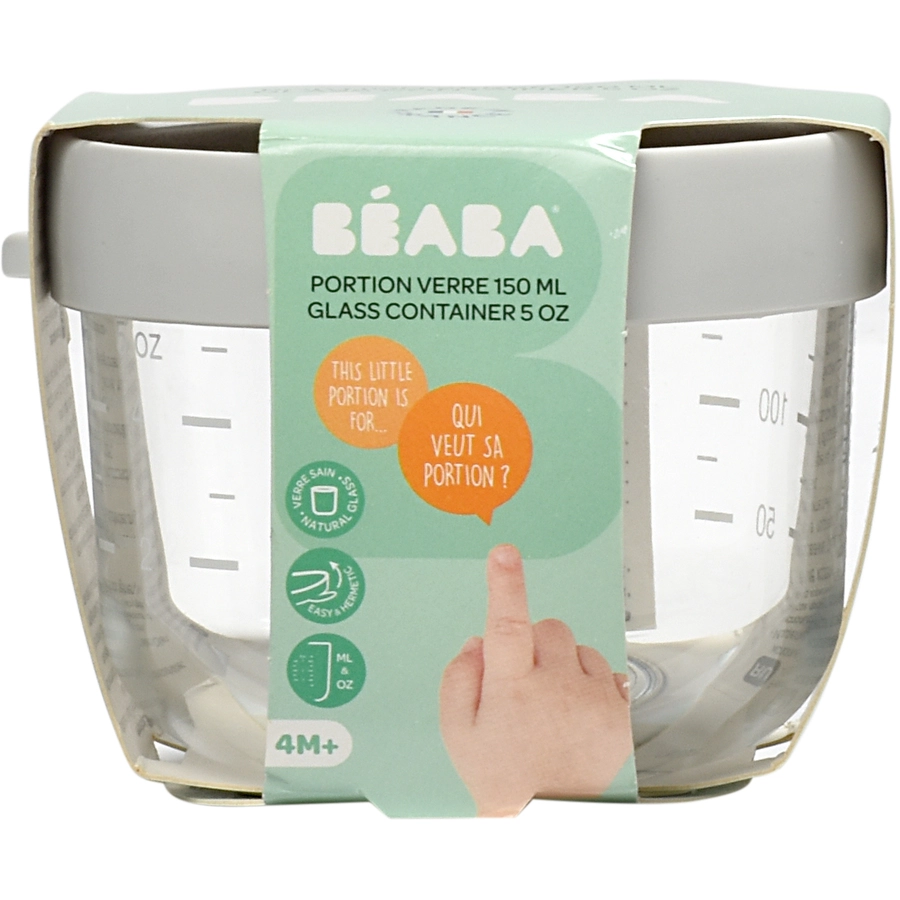 BEABA® Portionsbehälter aus Glas 150 ml hellgrau