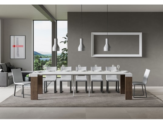 ITAMOBY - Console extensible roxell mix 90x40/300cm frêne blanc/noyer
