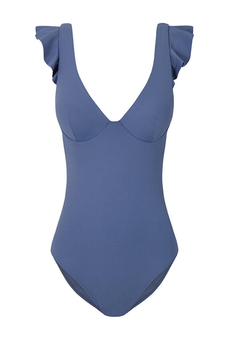 Maiô modelador azul com babados - azul