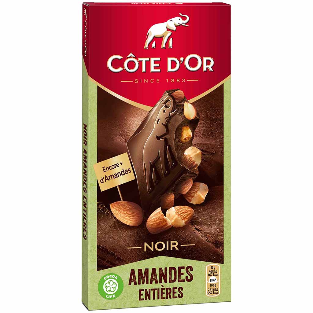 Cote D'Or Tafelschokolade Noir Amandes Entières 180g MHD:14.3.25
