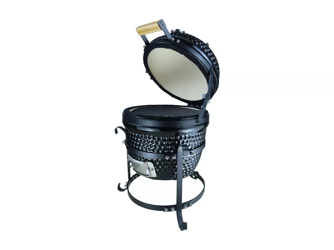 Barbecue à charbon BBQ grill fumoir sur pieds design contemporain olive acier céramique martelé noir