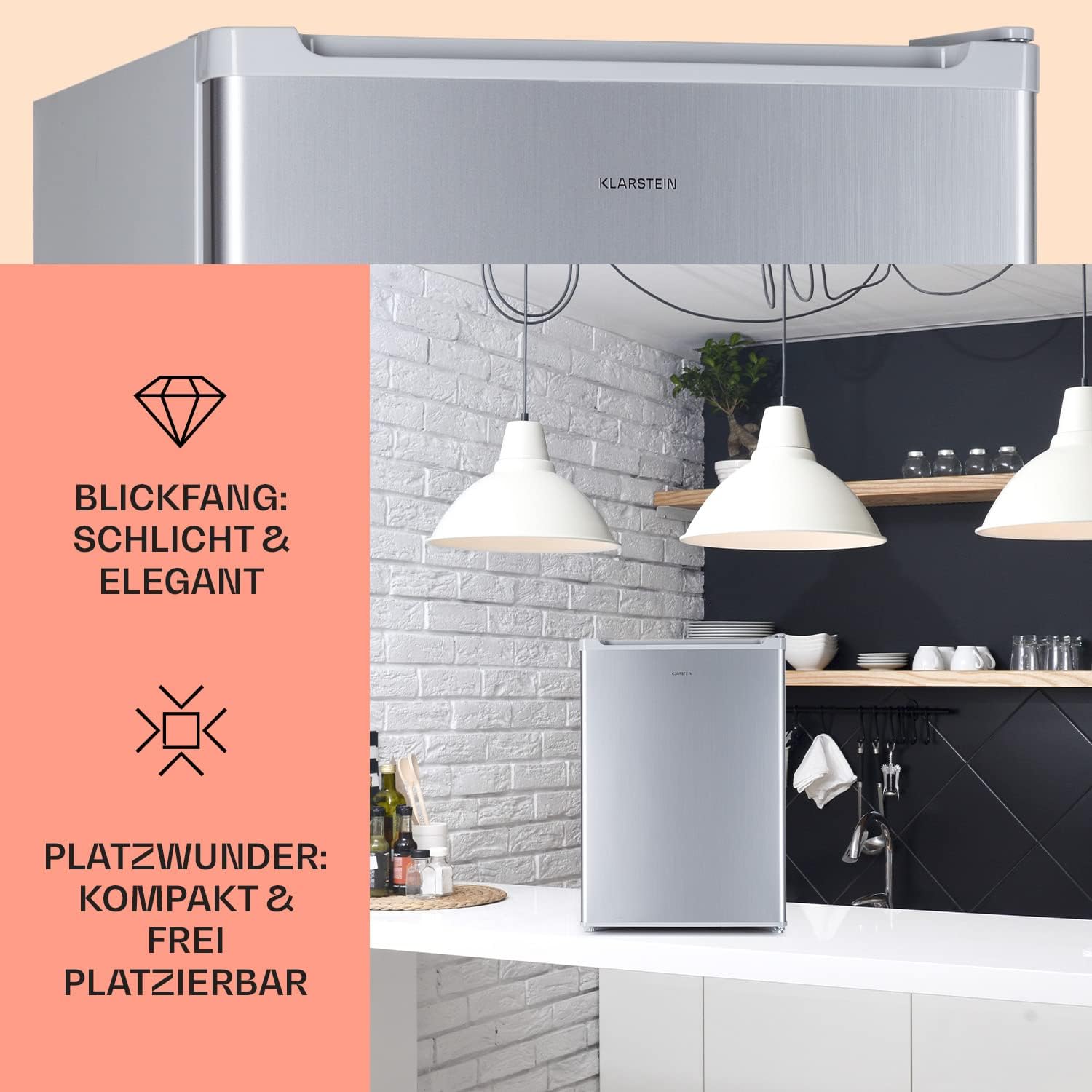Klarstein Mini Kühlschrank, Retro Mini-Kühlschrank mit Gefrierfach, 67 Liter Getränkekühlschrank Klein & Kompakt, Kleiner Kühlschrank mit Herausnehmbaren Ablagen, Indoor/Outdoor Kühlschrank Leise