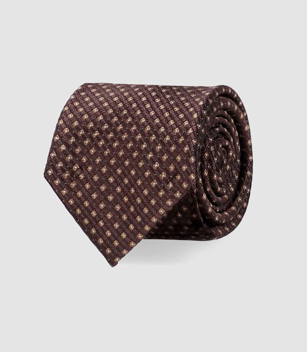 Cravate micro motif 7 cm marron MARIOB