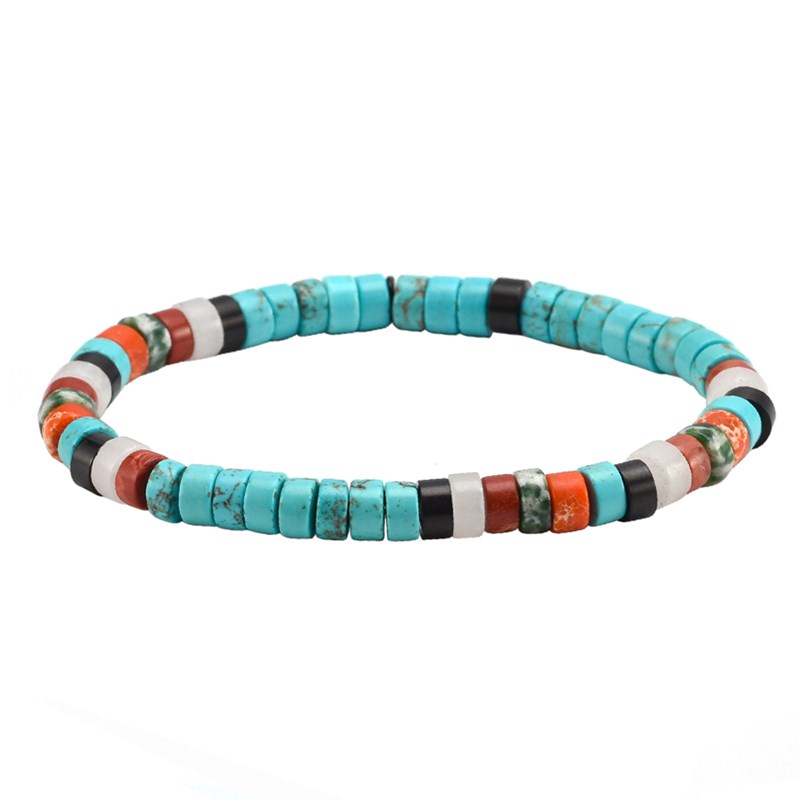 Bracelet Perles Heishi Turquoise Agate Noire Rouge Blanche Et Verte-Large-20cm