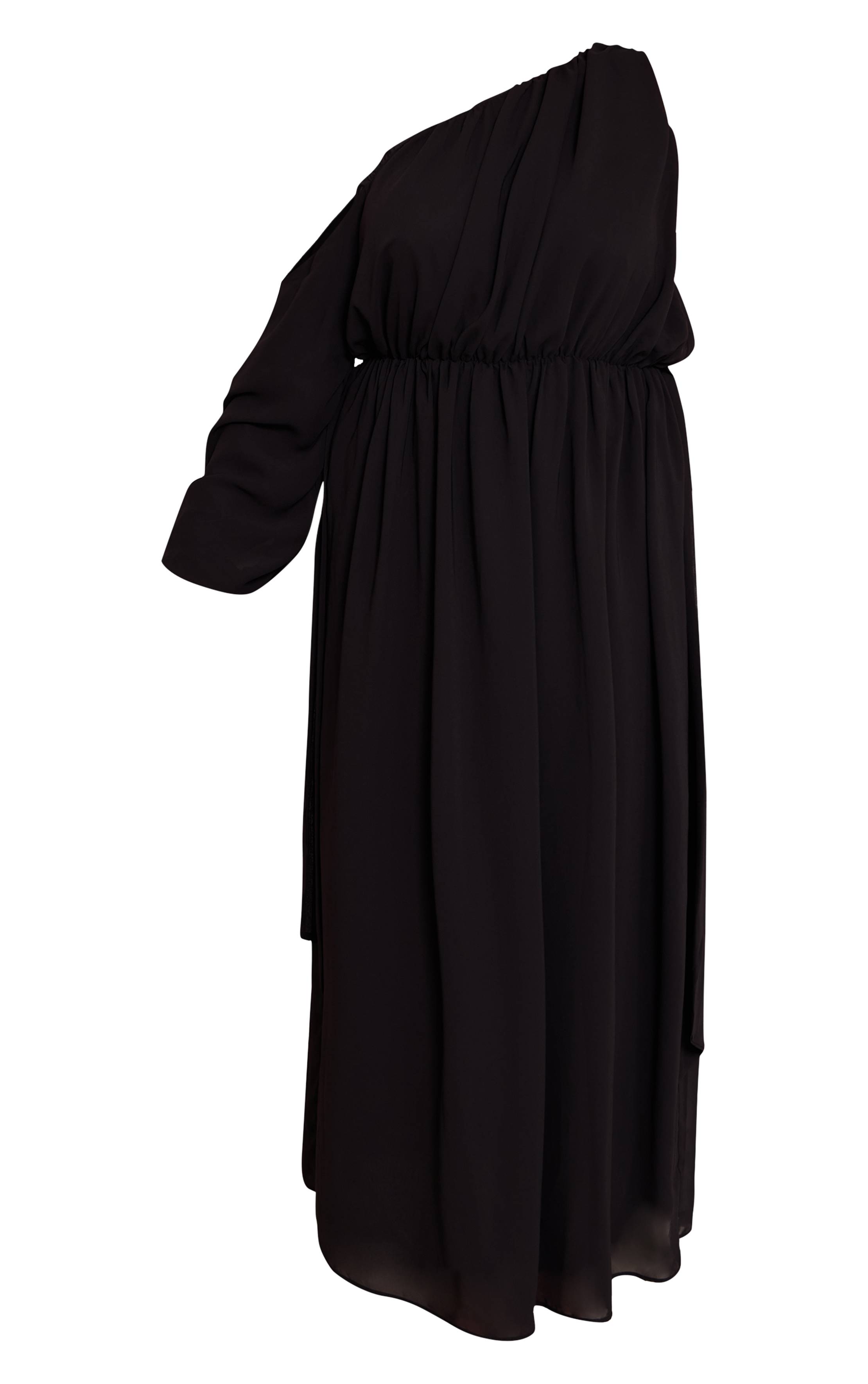 Noir Robe Maxi Grande Taille En Mousseline Drapée À Manches Longues