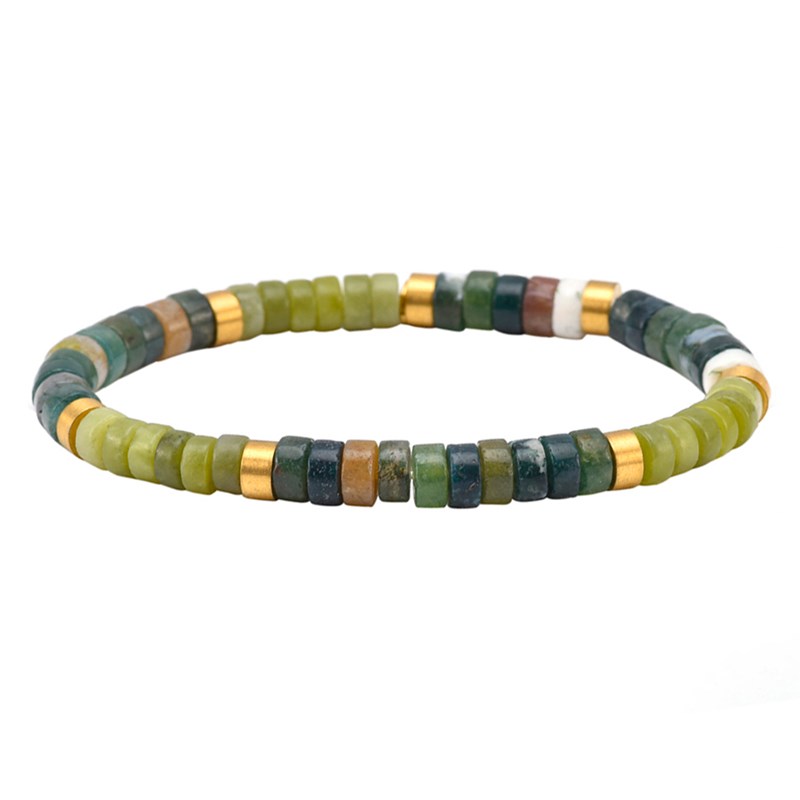 Bracelet Perles Heishi Amazonite Agate Indienne Jaspe Vert