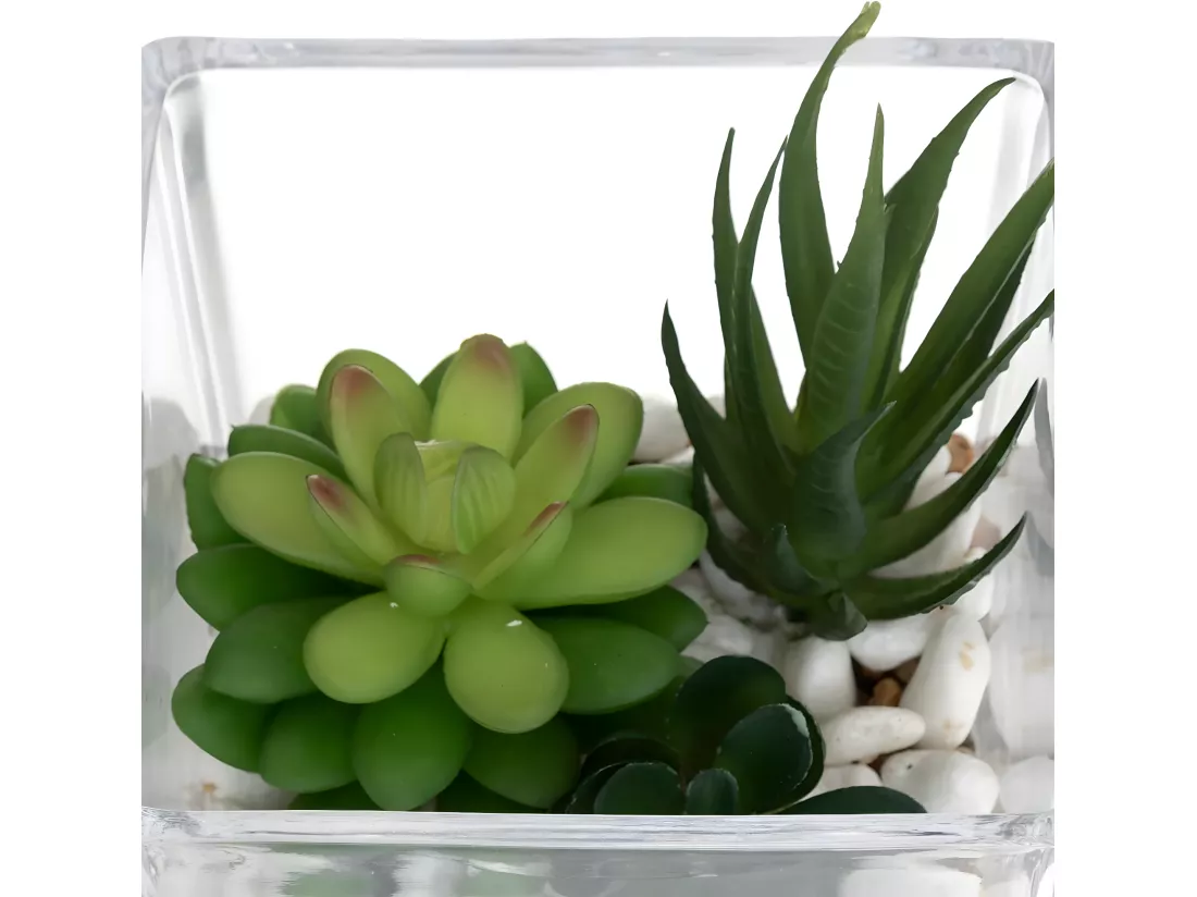 Composition de plantes arificielles Pot en Verre H 15 cm