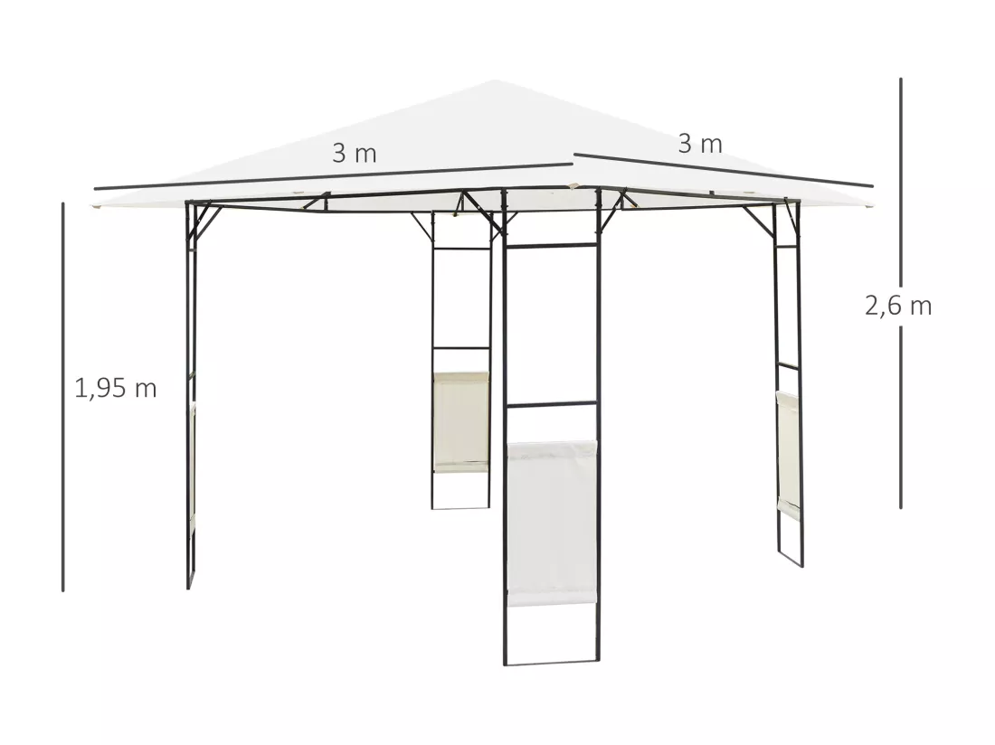 Tonnelle barnum pavillon de jardin dim. 3L x 3l x 2,6H m métal époxy toile polyester haute densité crème