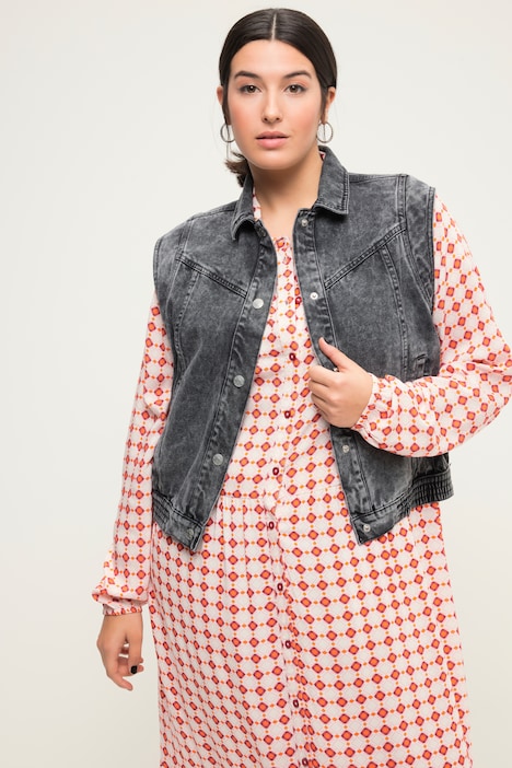 Jeans-Weste, Loose Fit, Hemdkragen, seitlich elastischer Saum