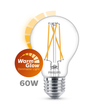 Philips LED peer E27 60W filament helder warmglow dimbaar