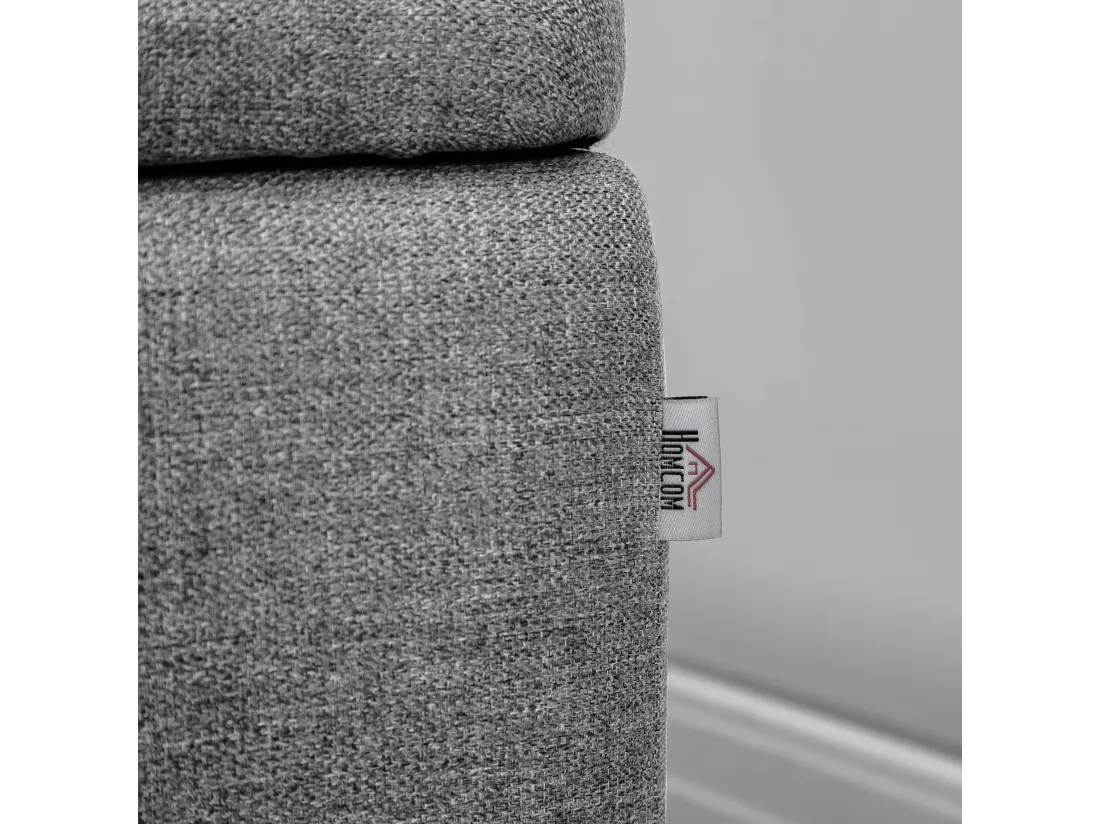 Banc coffre de rangement 2 en 1 dim. 102L x 40l x 39H cm piètement acier noir tissu gris
