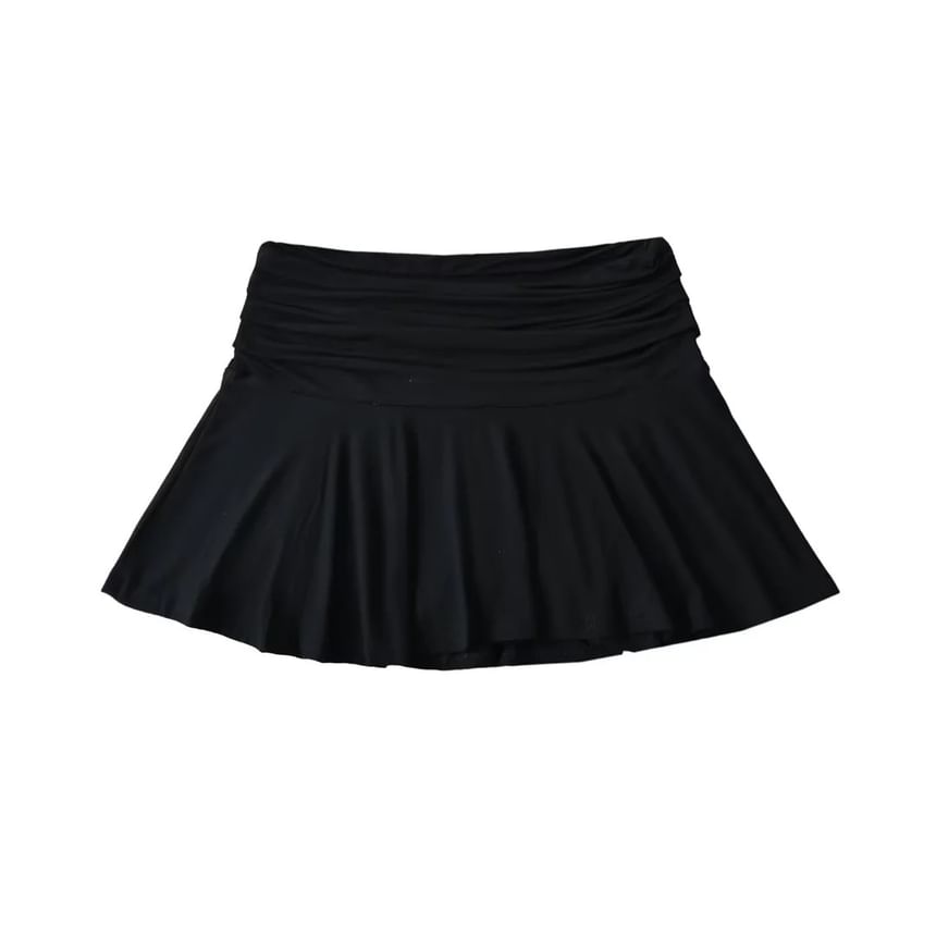 Asiris - Hoge taille gerimpelde effen mini geplooide rok