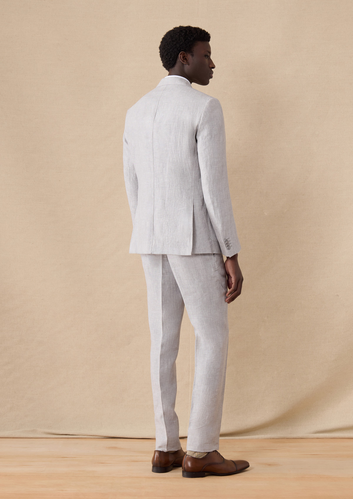 Pantalon coordonnable Slim en lin uni gris perle