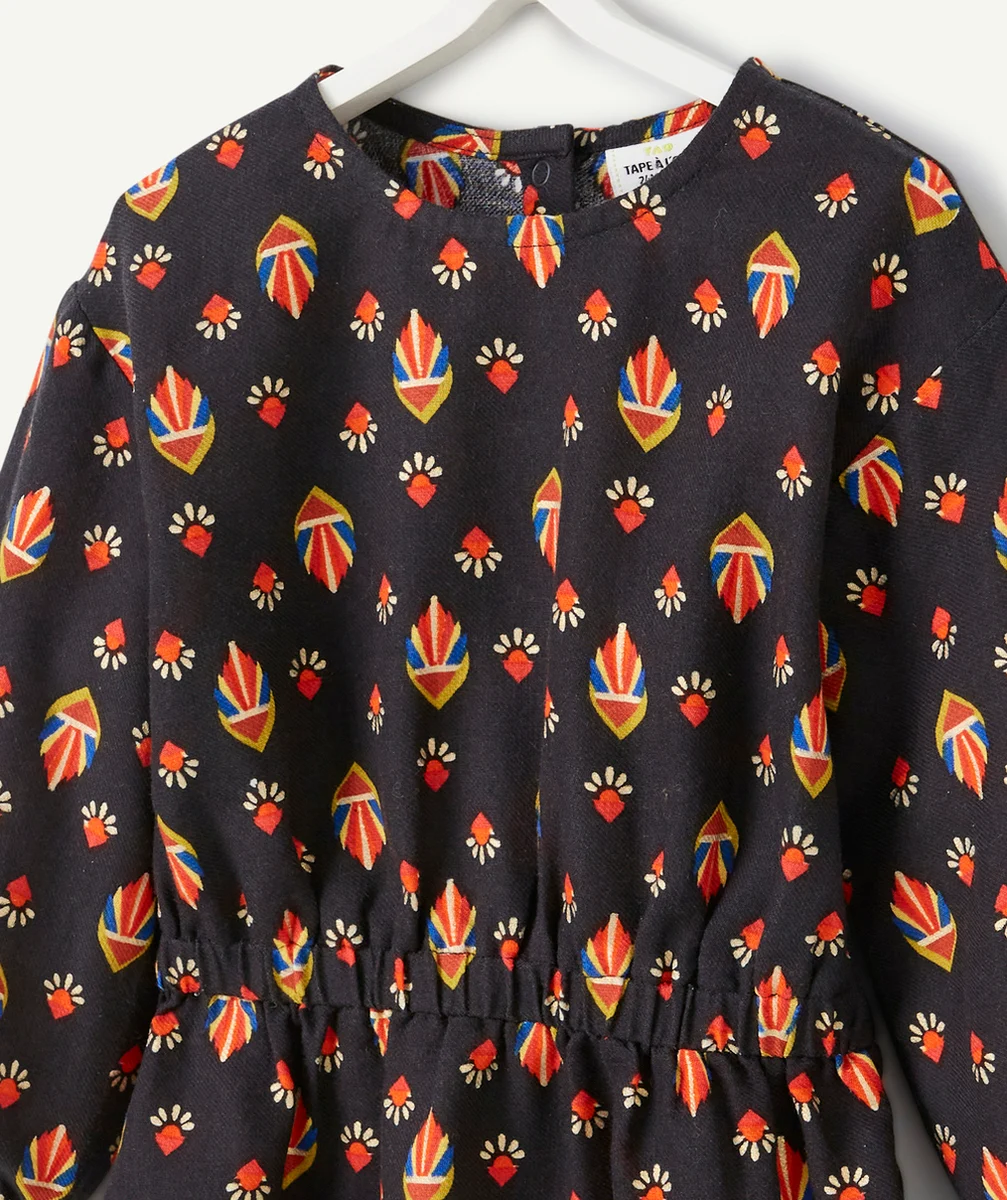 ROBE BÉBÉ FILLE EN COTON NOIR ET IMPRIMÉE AVEC MOTIFS ROUGES