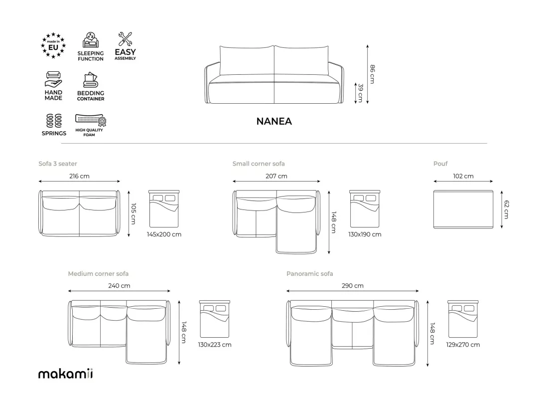 Canapé d'angle panoramique convertible en tissu texturé - beige foncé - NANEA