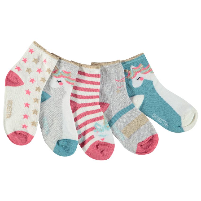 Lot de 5 paires de chaussettes fantaisies Licornes pour fille - Bleu