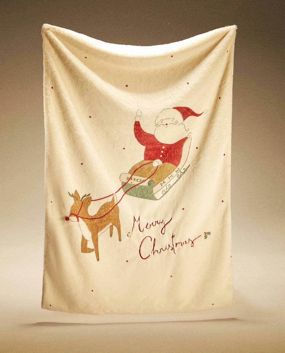 COBERTOR INFANTIL DE LÃ COM TEMA DE NATAL PARA O PAPAI NOEL