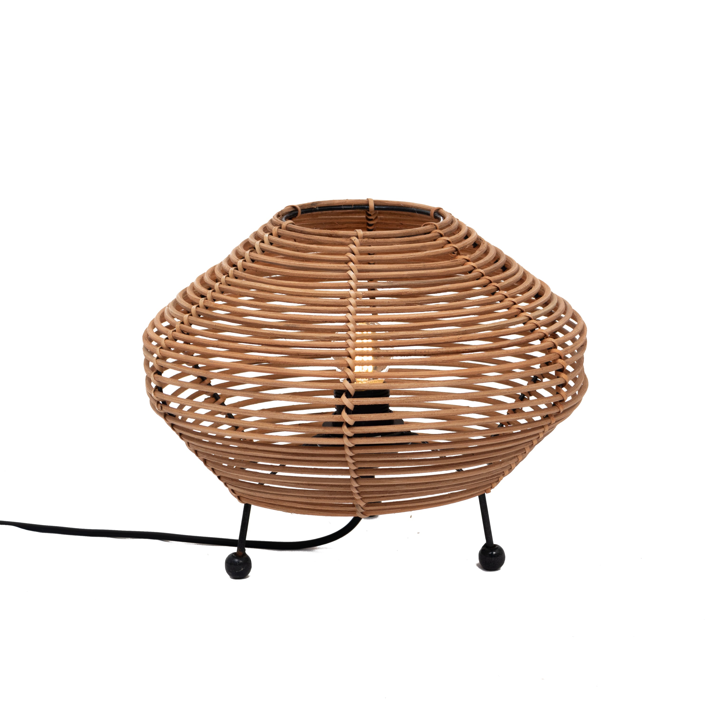 Lampe à poser - esteban - en rotin - marron - cezare - ø32cm