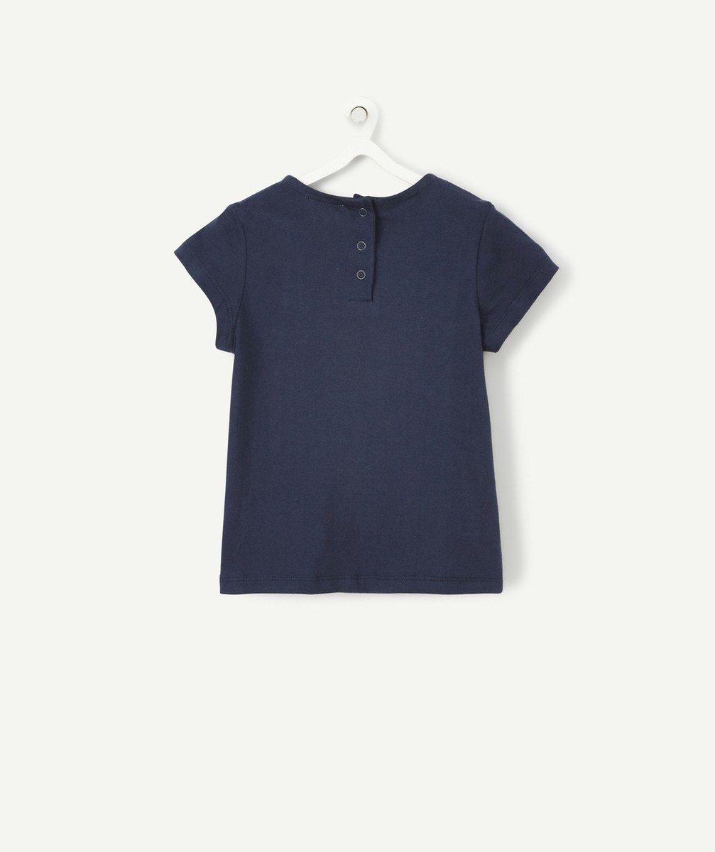 T-SHIRT BÉBÉ FILLE EN COTON BLEU MARINE ET IMPRIMÉ COEURS